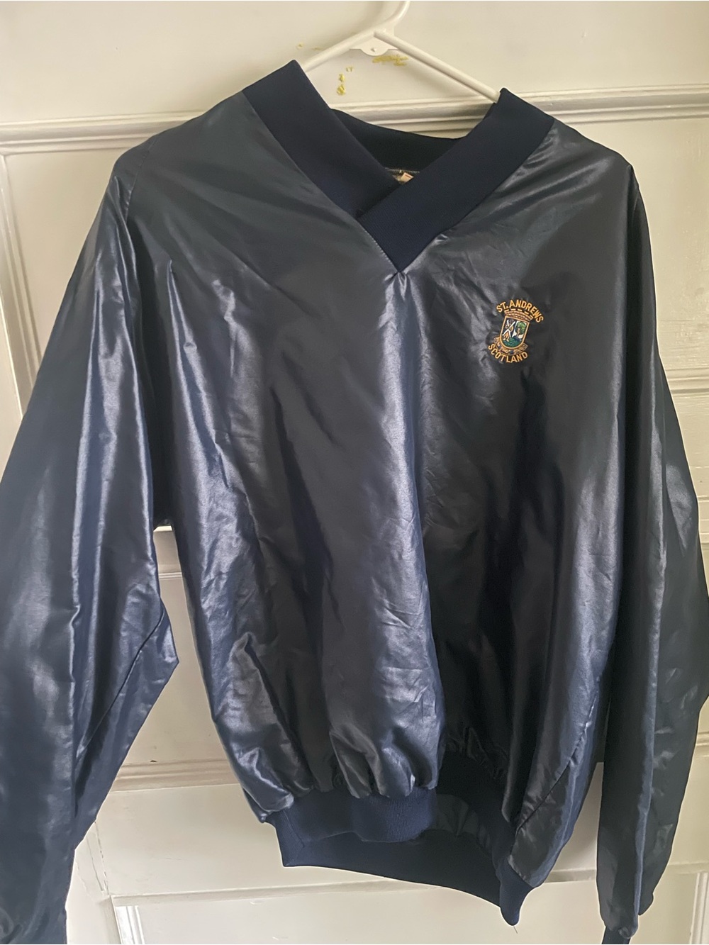 Vintage Navy V-Neck Pullover Jacket with Embroidered Scotland Crest